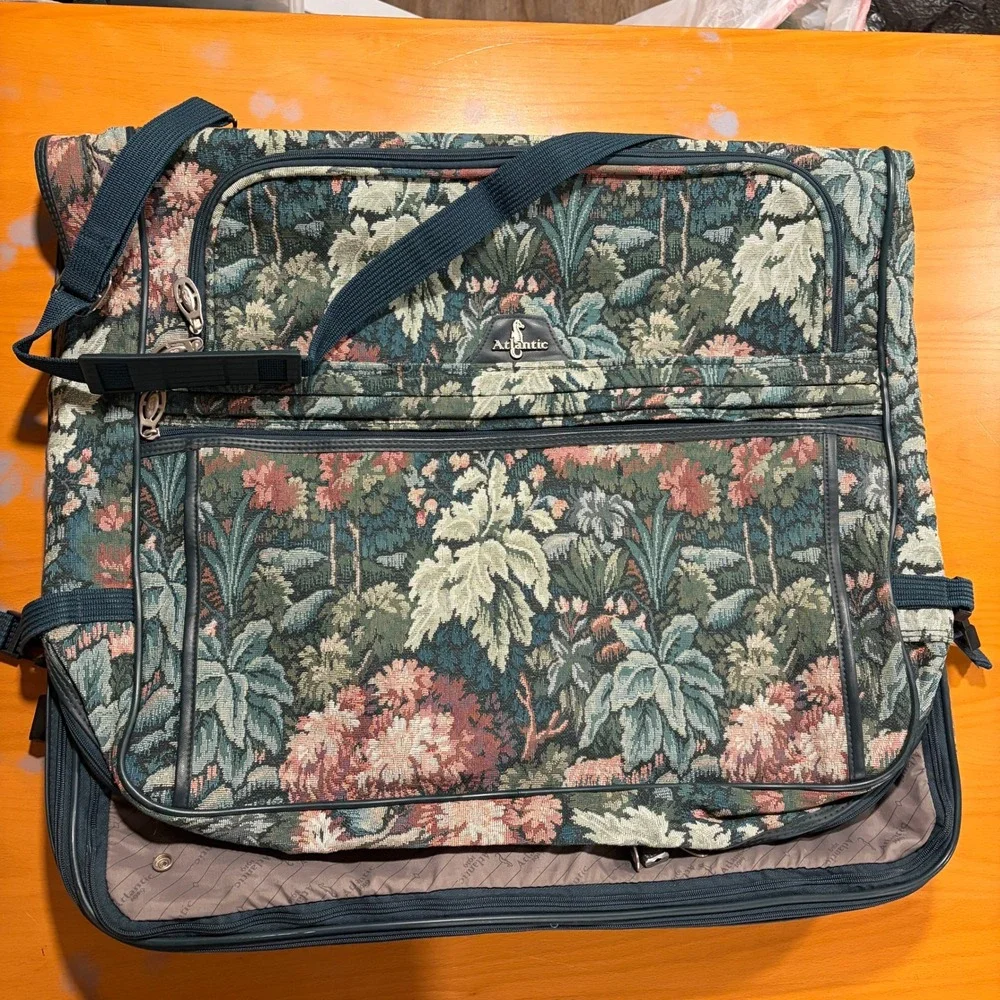 Atlantic Vintage Floral Tapestry Garment Bag Green Suit‎ Dress Luggage Complete